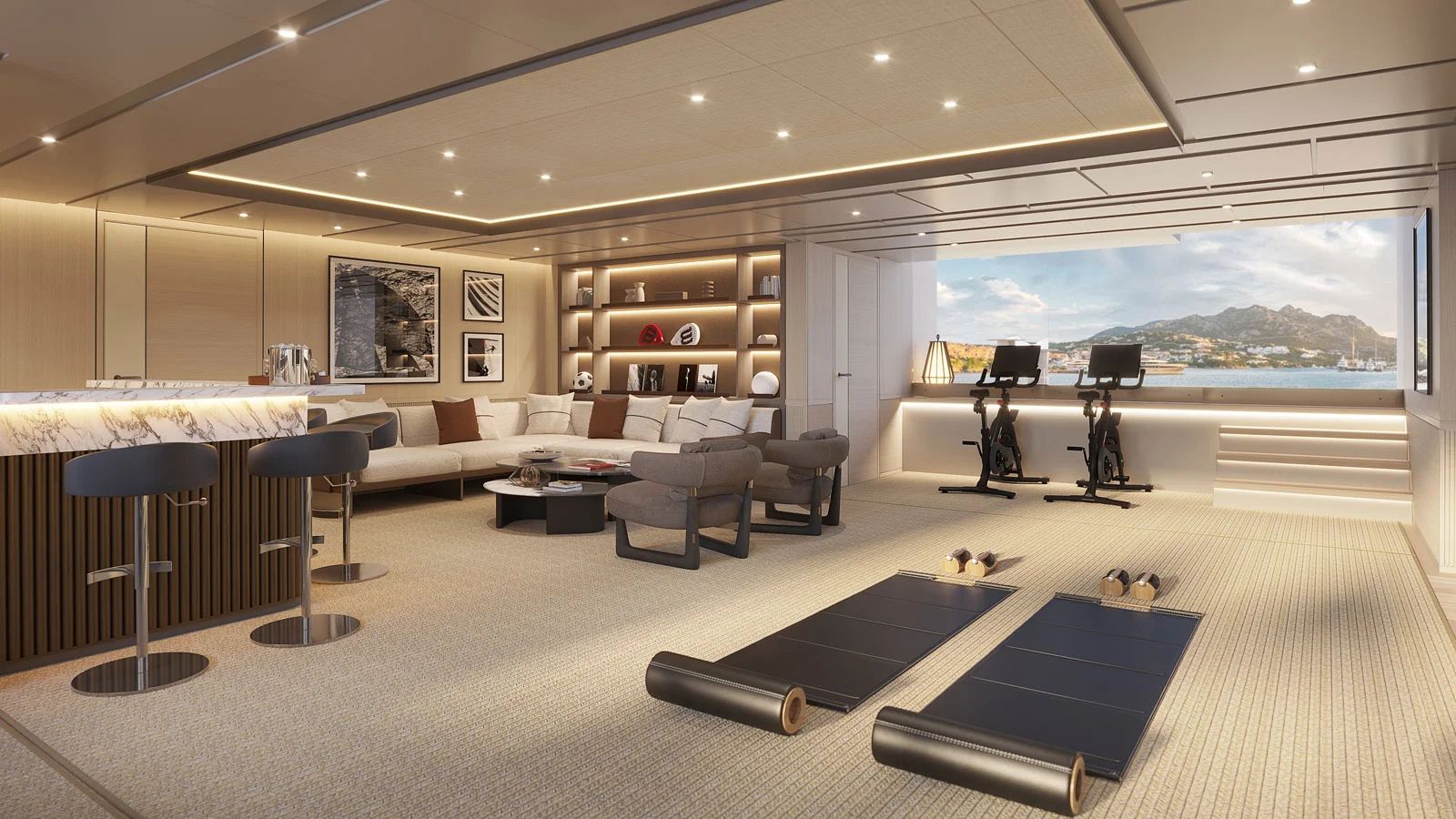 The Etherea's beach club with fold-down balconies can also be used for parties and as a gym