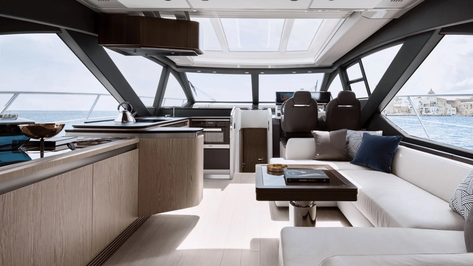 A production yacht saloon: one can change the finish materials and sometimes the furniture outlines