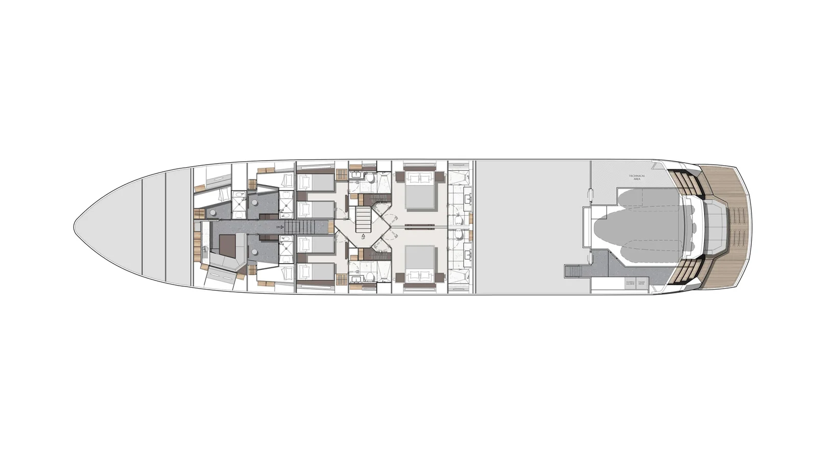 Нижняя палуба Sunseeker 120 Yacht