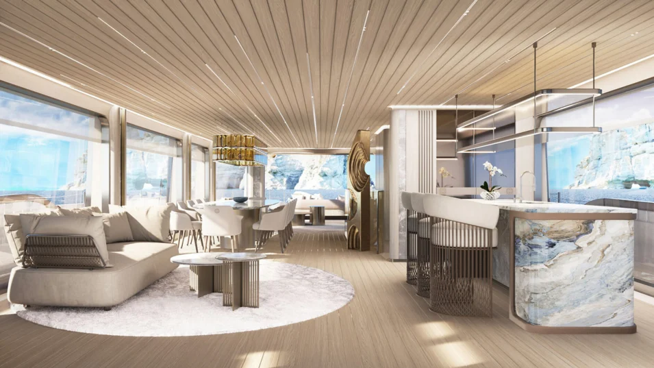 The Maiora 42 Exuma's panoramic main saloon has been moved to the upper deck