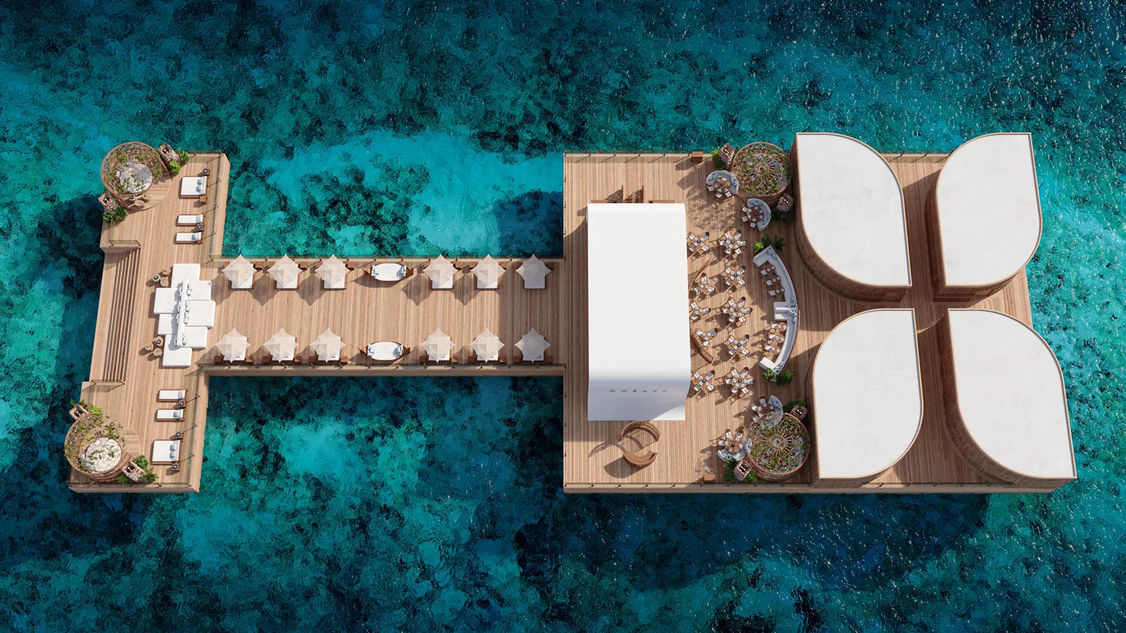 Oceaya modular construction as a restaurant and a beach club