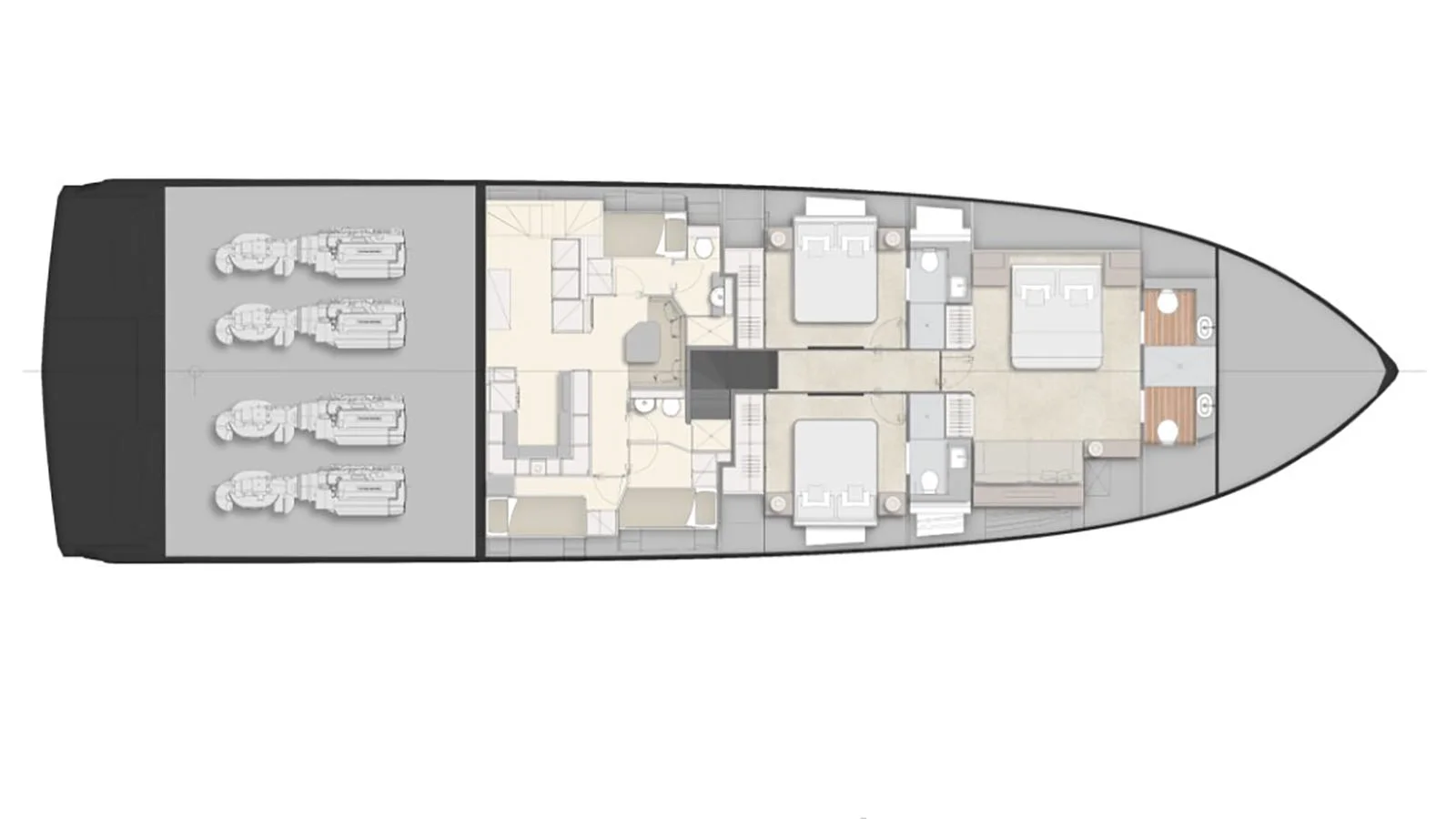 Lower deck: standard three-cabin version