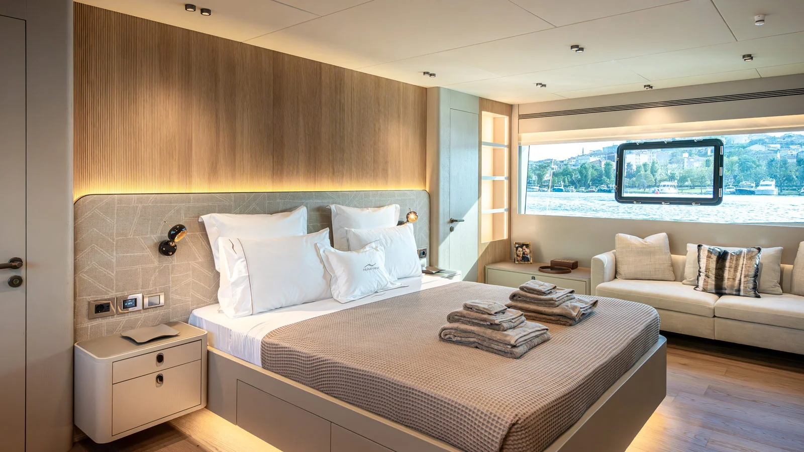 Master suite on the Numarine 27XP's lower deck