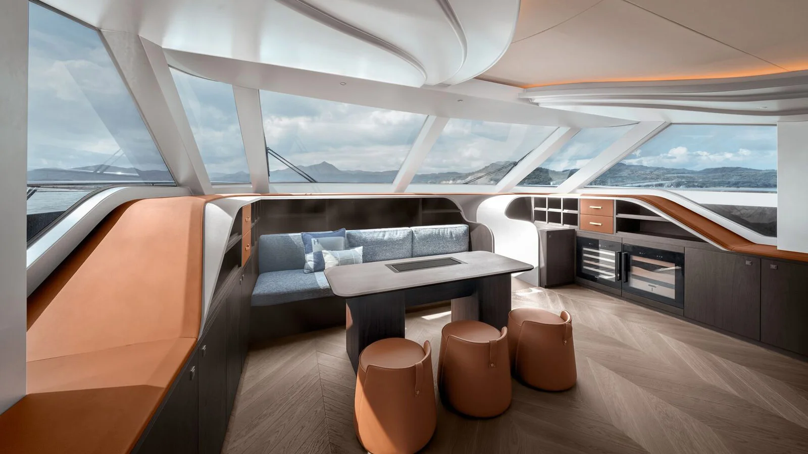 Лаундж в носовой части главной палубы на Allegro Flybridge 98