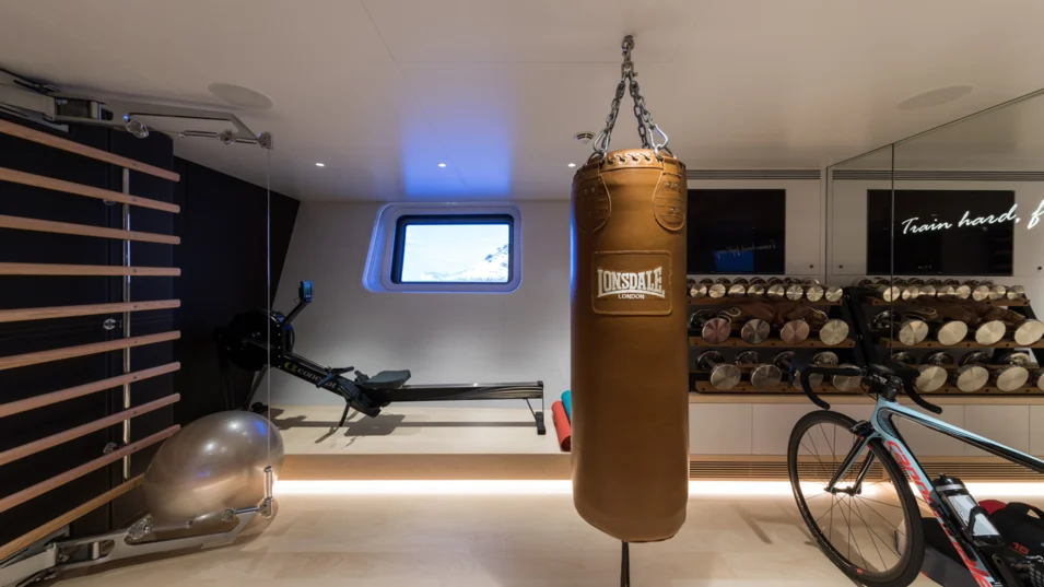 Gym on board the Ngoni sailboat, Royal Huisman