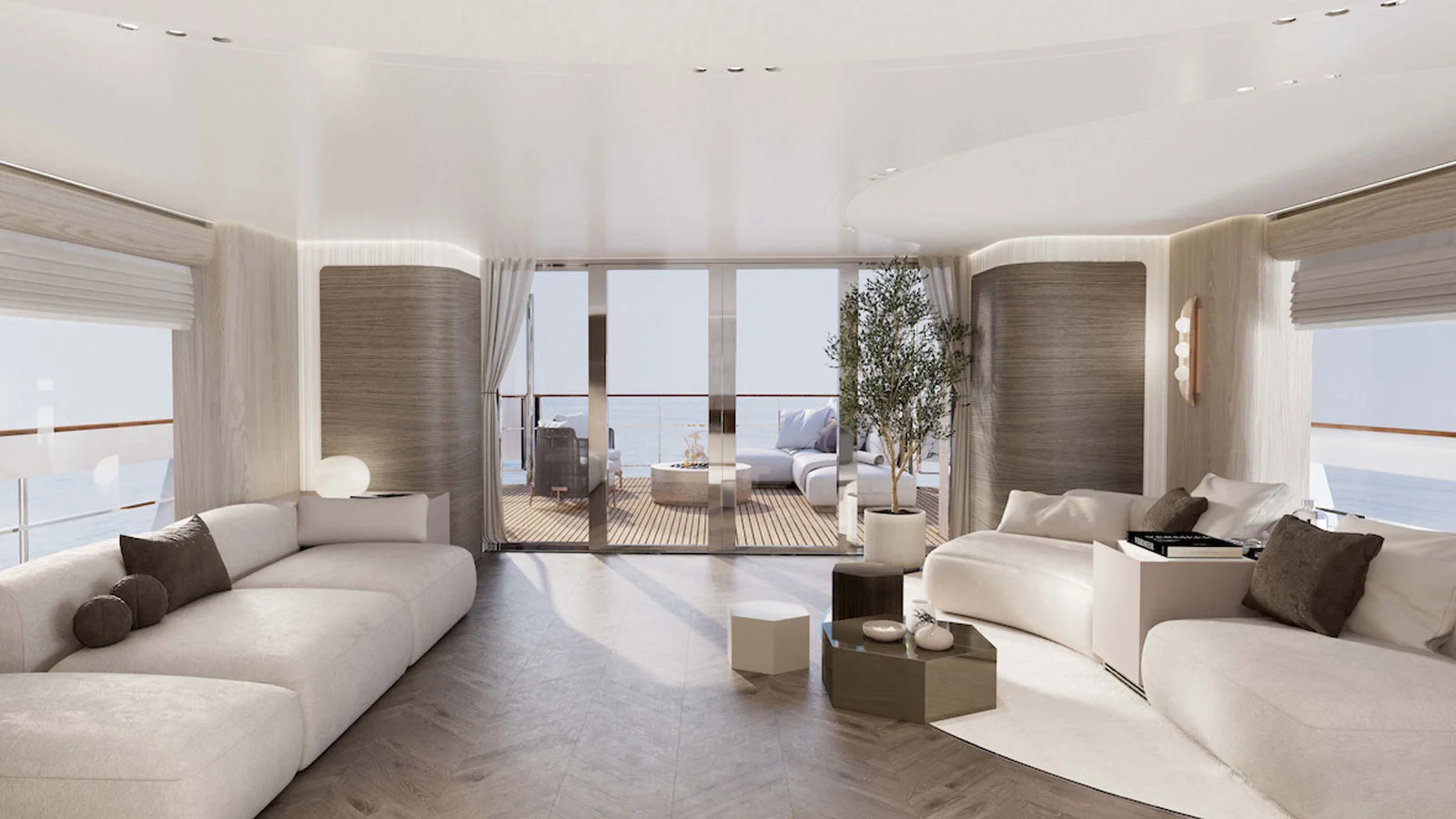 Lounge in the Sirena 118's main saloon