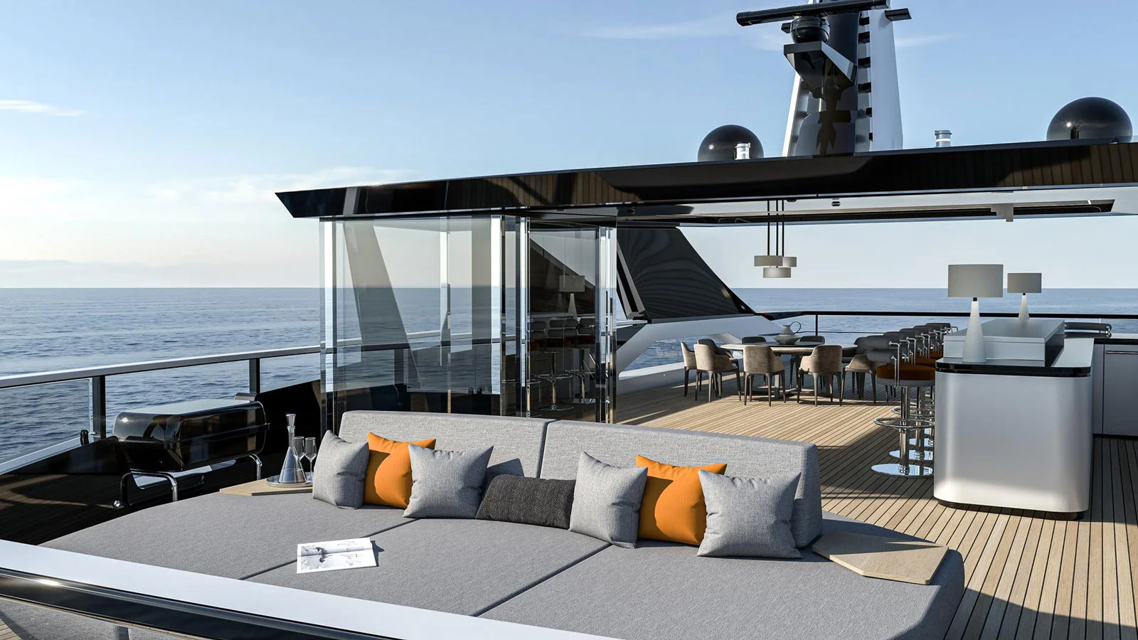 The sundeck of the Dionysos 35 is great both for quiet relaxation and noisy parties