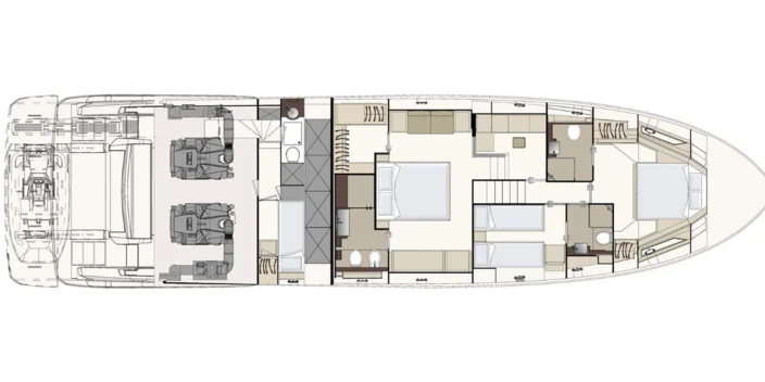 Lower deck: three-cabin version