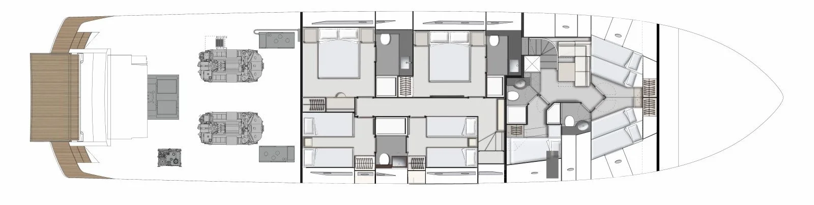 Lower deck: four-cabin version