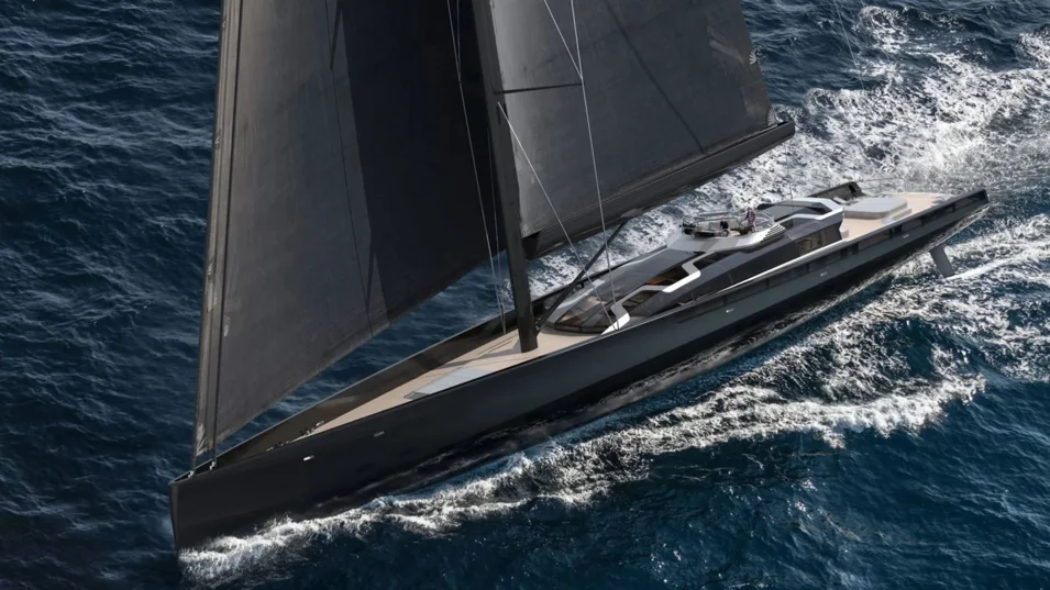 Concept of the 62.5-metre sailing sloop with a glass superstructure