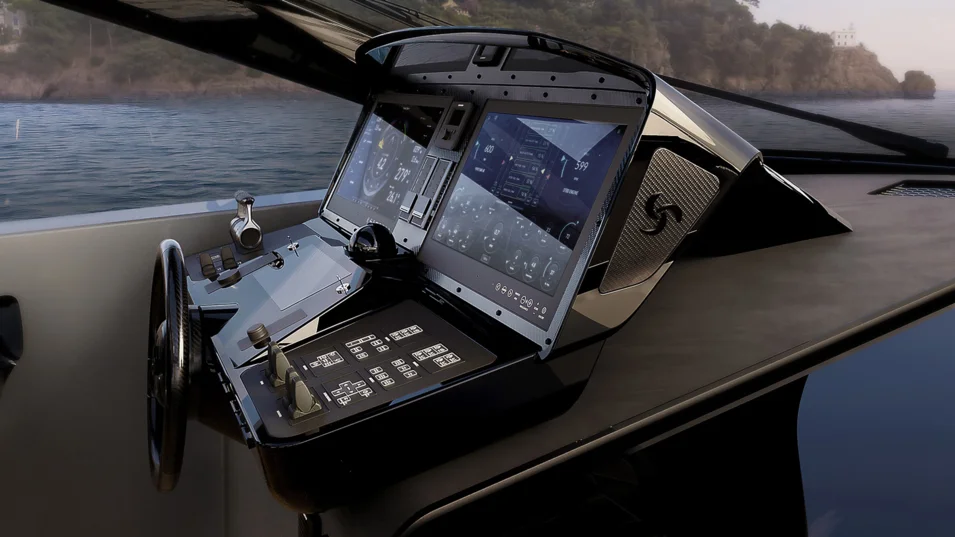 The helm console features a carbon-fibre element similar to the protective “halo” system