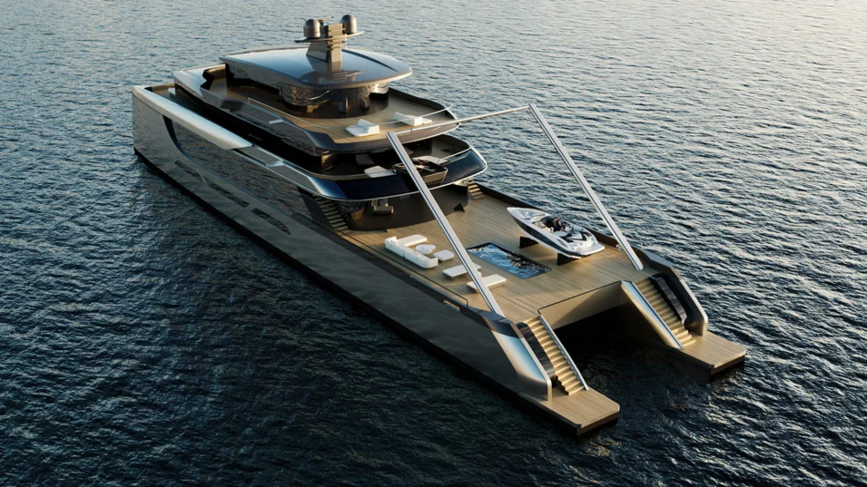 The retractable A-frame crane on board the Sunreef 65m Explorer makes it easy to launch a large fleet of tenders and water toys