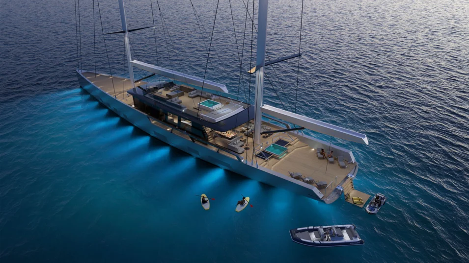 The beach club is the main attraction point on a yacht